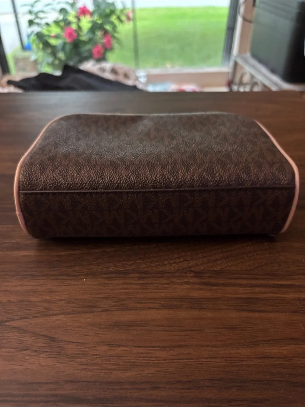 Michael Kors Brown with Pink Trim Signature Toiletry Pouch